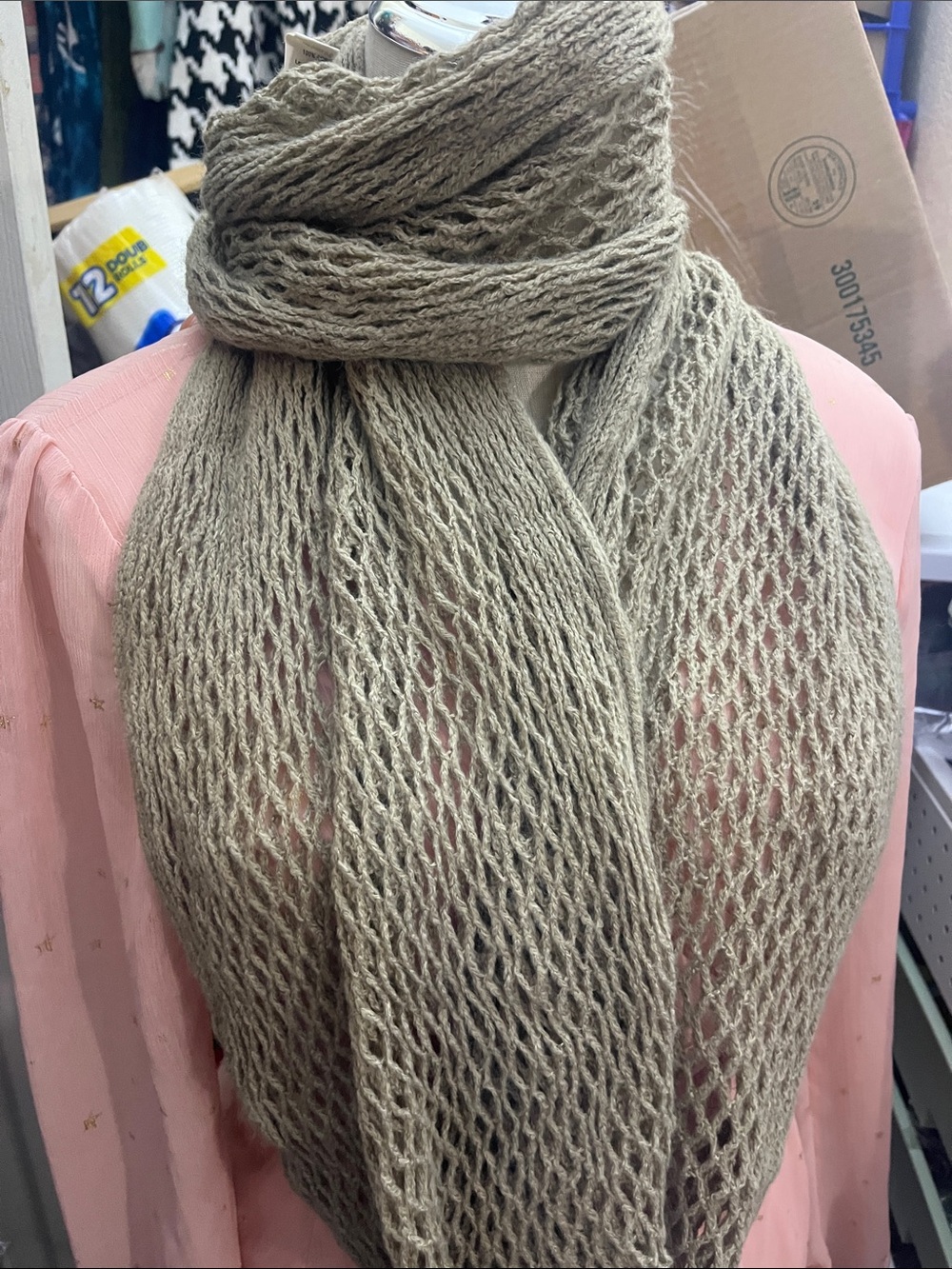 Light Taupe Knit Open-Weave Scarf - Women Accessories S224